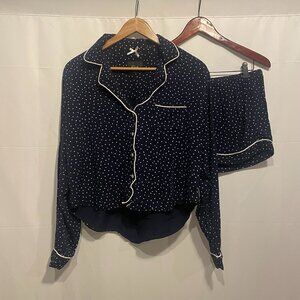 Rails Cotton Blend Short Pajama Set M Navy Mini Hearts Elastic Waist